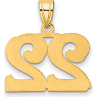 14K Yellow Gold Polished Etched Number 22 Pendant - Large