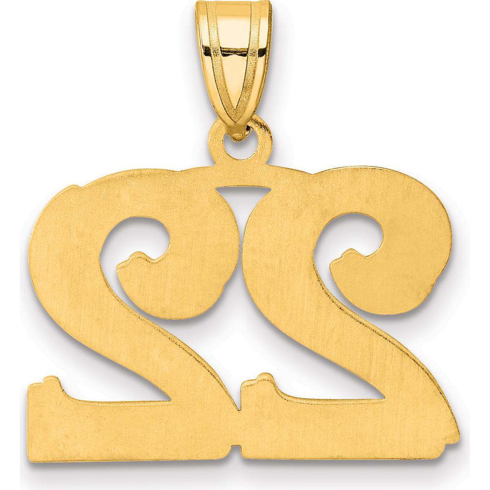 14K Yellow Gold Polished Etched Number 22 Pendant - Large