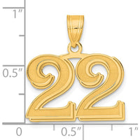 14K Yellow Gold Polished Etched Number 22 Pendant - Large