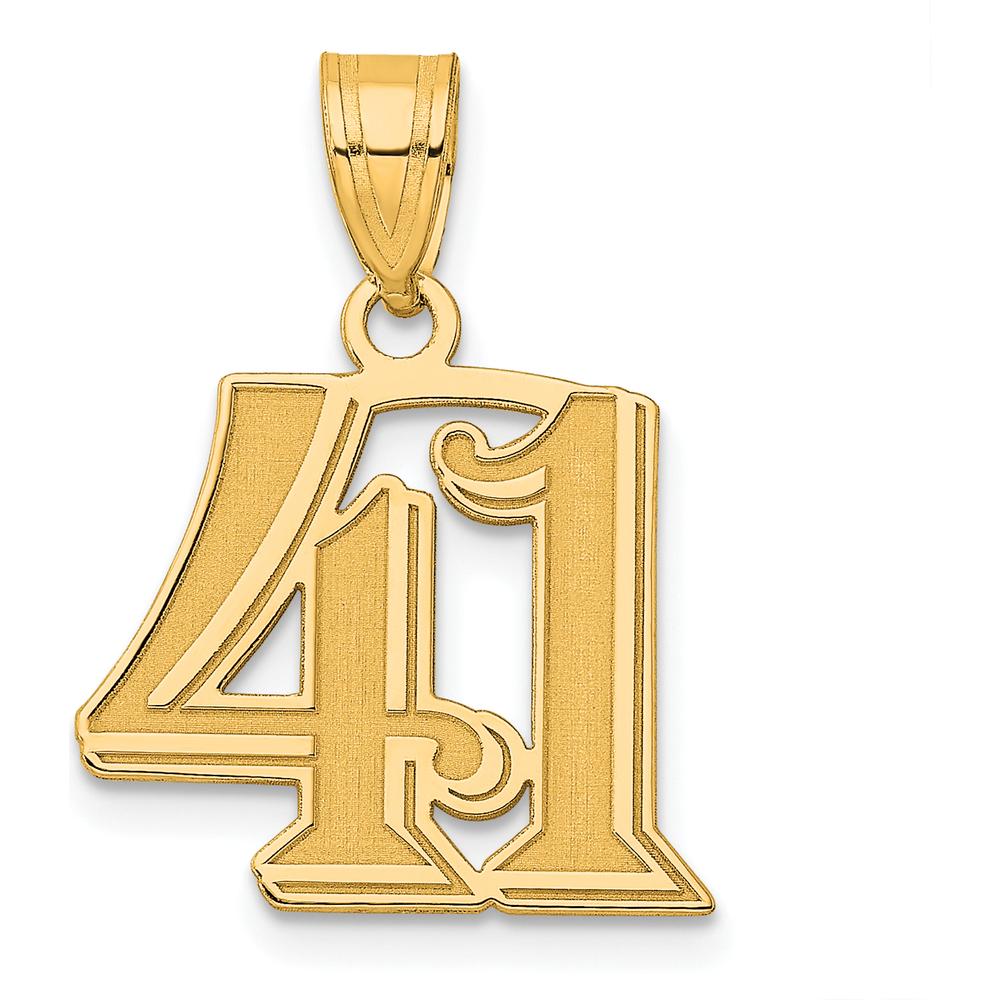 14K Yellow Gold Polished Etched Number 41 Pendant - Large Size