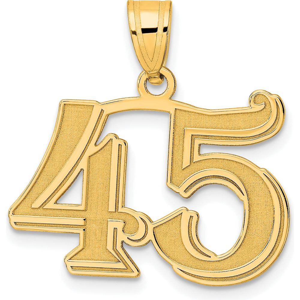 14K Yellow Gold Polished Etched Number 45 Pendant - 17.86mm Length, 23.37mm Width