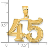 14K Yellow Gold Polished Etched Number 45 Pendant - 17.86mm Length, 23.37mm Width
