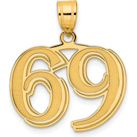 14K Yellow Gold Polished Etched Number 69 Pendant - Laser Etched Design