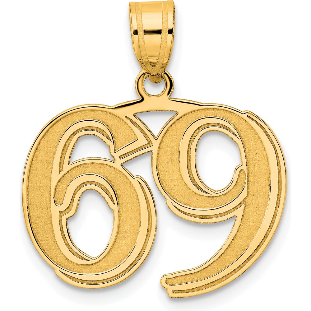 14K Yellow Gold Polished Etched Number 69 Pendant - Laser Etched Design