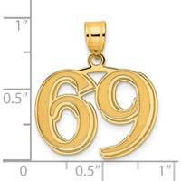 14K Yellow Gold Polished Etched Number 69 Pendant - Laser Etched Design