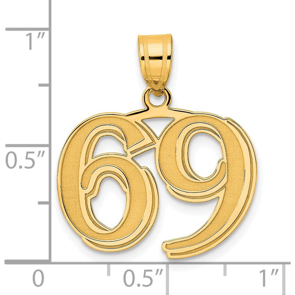 14K Yellow Gold Polished Etched Number 69 Pendant - Laser Etched Design