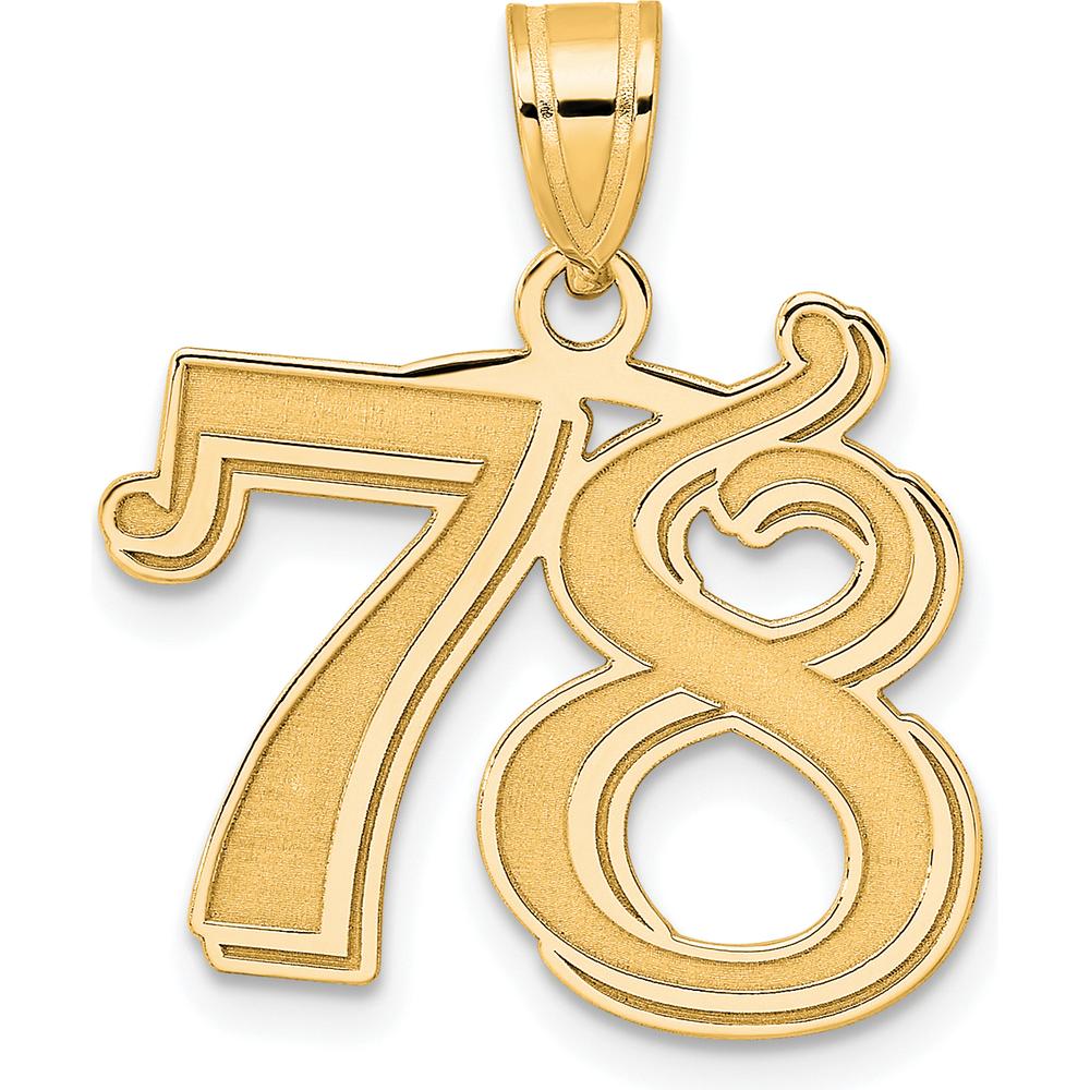 14K Yellow Gold Polished Etched Number 78 Pendant - Laser Etched Design