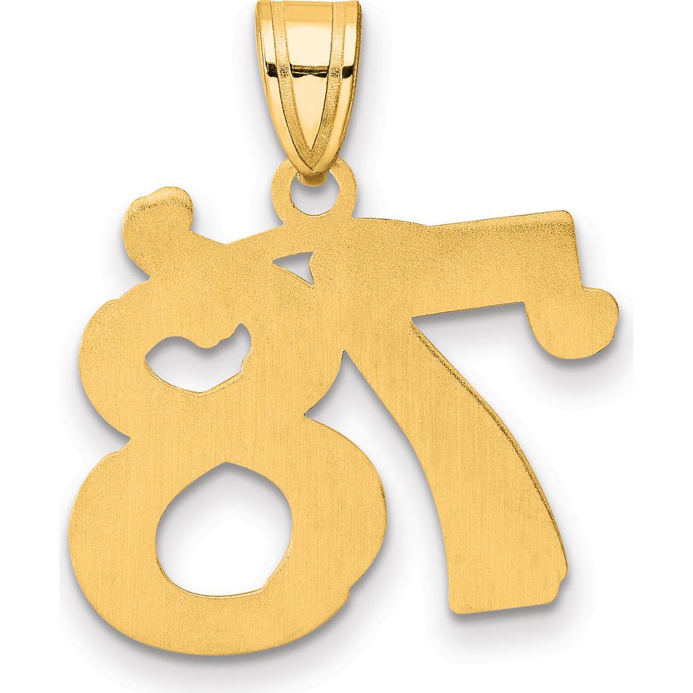 14K Yellow Gold Polished Etched Number 78 Pendant - Laser Etched Design