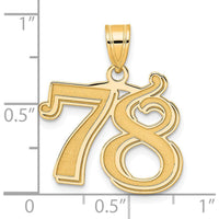 14K Yellow Gold Polished Etched Number 78 Pendant - Laser Etched Design
