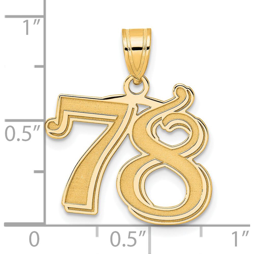 14K Yellow Gold Polished Etched Number 78 Pendant - Laser Etched Design