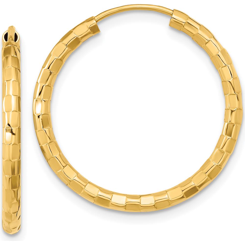 14K Yellow Gold Polished Faceted 2.5mm Large Hoop Earrings by 0