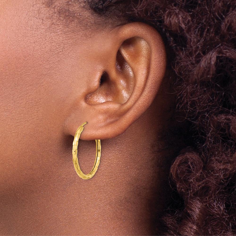 14K Yellow Gold Polished Faceted 2.5mm Large Hoop Earrings by 0