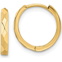 14K Yellow Gold Polished Faceted Hinged Hoop Earrings - 13.85mm Width by 0