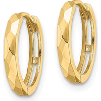 14K Yellow Gold Polished Faceted Hinged Hoop Earrings - 13.85mm Width by 0