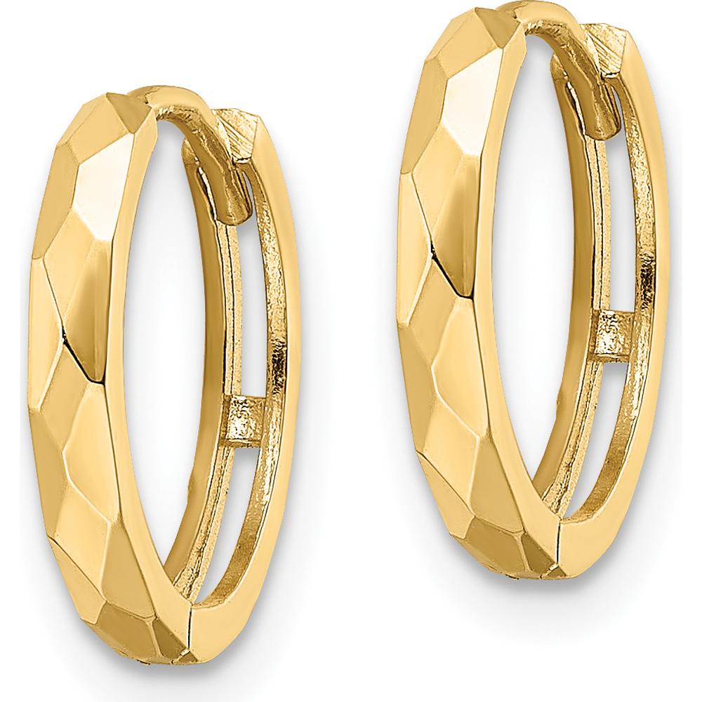 14K Yellow Gold Polished Faceted Hinged Hoop Earrings - 13.85mm Width by 0