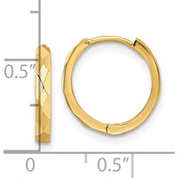14K Yellow Gold Polished Faceted Hinged Hoop Earrings - 13.85mm Width by 0