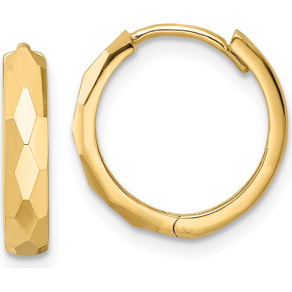 14K Yellow Gold Polished Faceted Hinged Hoop Earrings - 14.5mm Length by 0