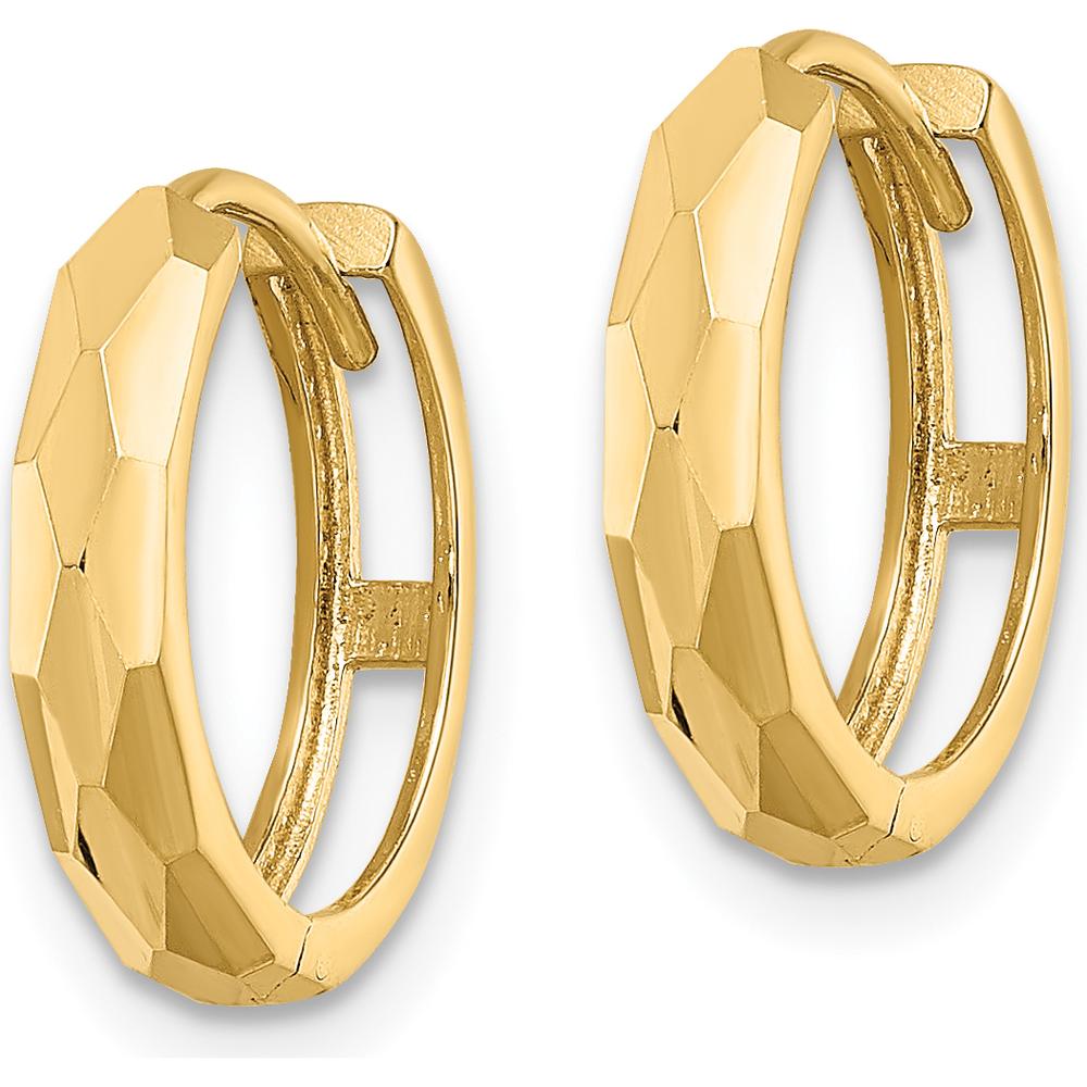 14K Yellow Gold Polished Faceted Hinged Hoop Earrings - 14.5mm Length by 0