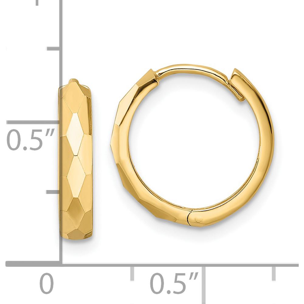 14K Yellow Gold Polished Faceted Hinged Hoop Earrings - 14.5mm Length by 0
