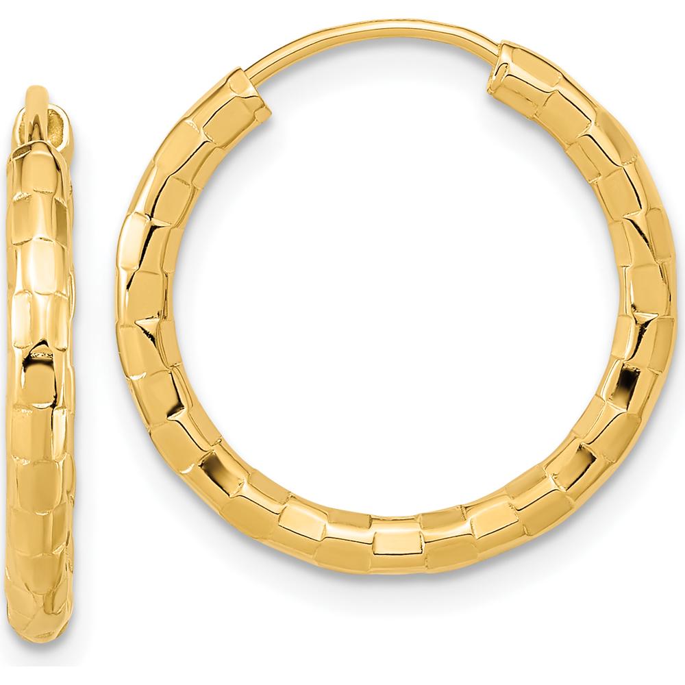 14K Yellow Gold Polished Faceted Medium Hoop Earrings - 20mm Diameter by 0