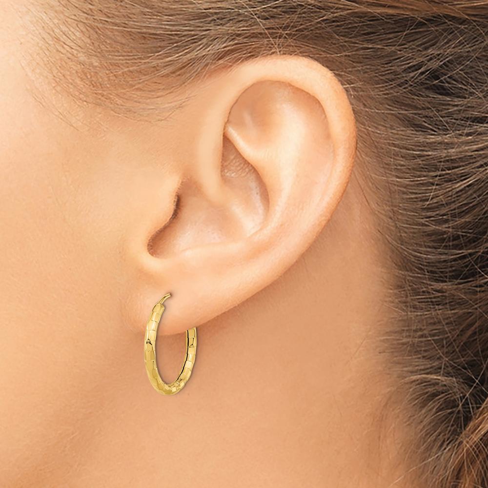 14K Yellow Gold Polished Faceted Medium Hoop Earrings - 20mm Diameter by 0
