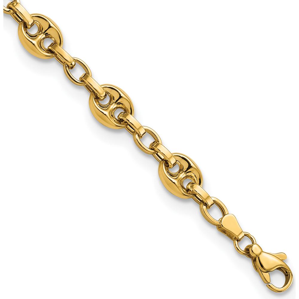 14K Yellow Gold Polished Fancy Anchor/Mariner Link Bracelet - 8.42mm Chain Width - 7.75" Length by Oro Pregiato