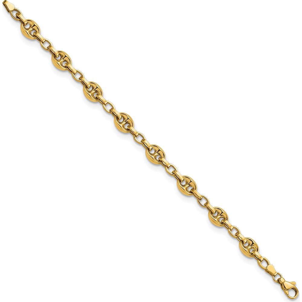 14K Yellow Gold Polished Fancy Anchor/Mariner Link Bracelet - 8.42mm Chain Width - 7.75" Length by Oro Pregiato