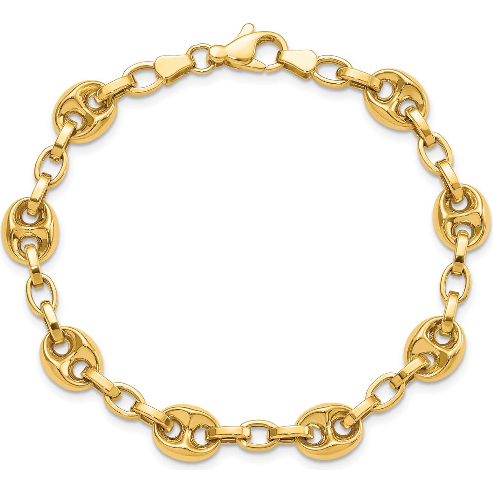 14K Yellow Gold Polished Fancy Anchor/Mariner Link Bracelet - 8.42mm Chain Width - 7.75" Length by Oro Pregiato