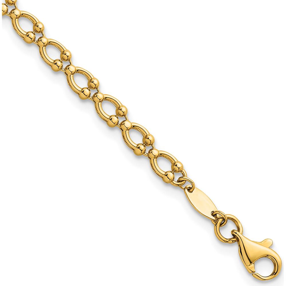 14K Yellow Gold Polished Fancy Beaded Link Bracelet - 7 Inches by 0