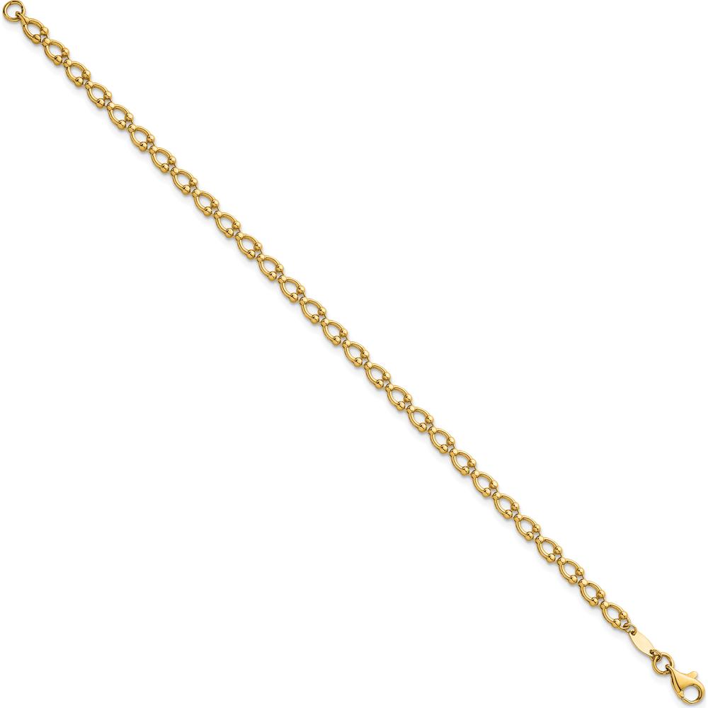 14K Yellow Gold Polished Fancy Beaded Link Bracelet - 7 Inches by 0