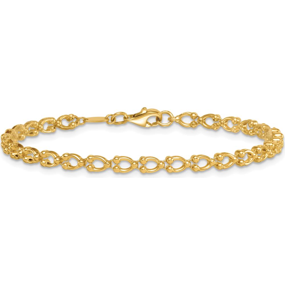 14K Yellow Gold Polished Fancy Beaded Link Bracelet - 7 Inches by 0