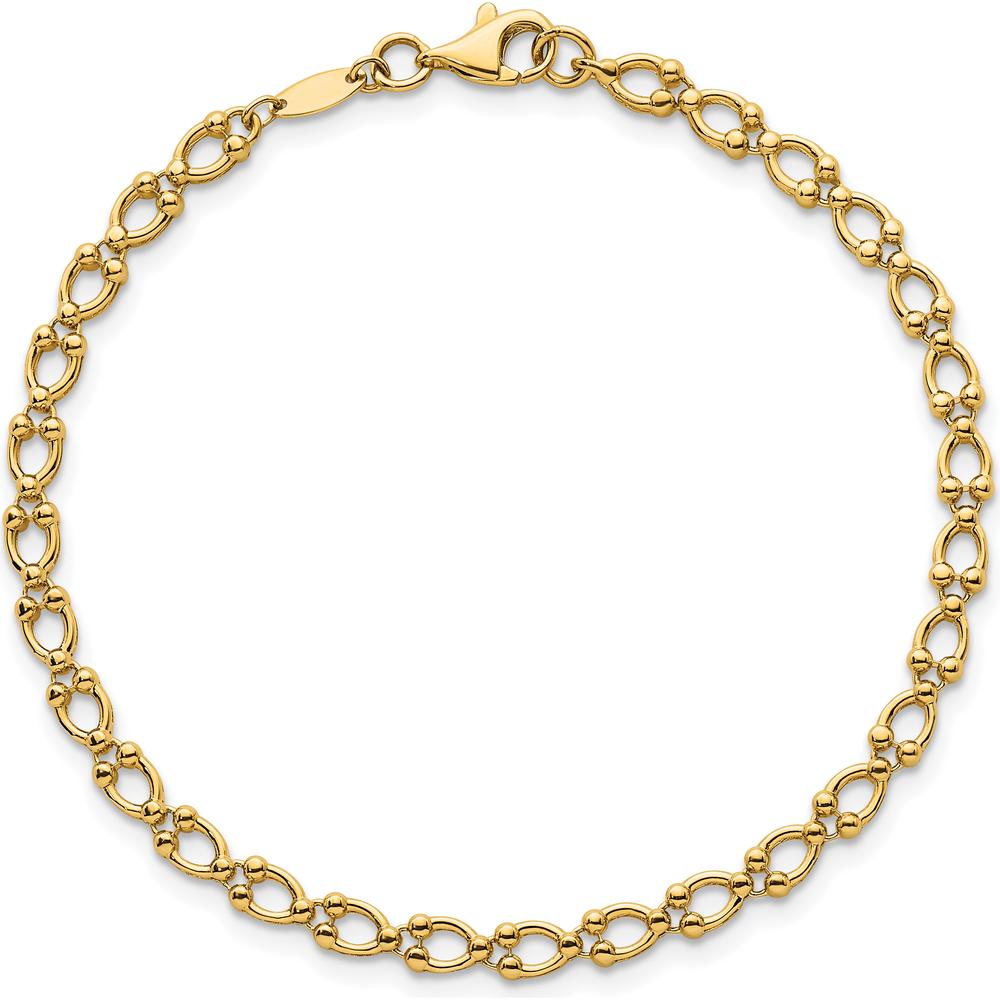 14K Yellow Gold Polished Fancy Beaded Link Bracelet - 7 Inches by 0
