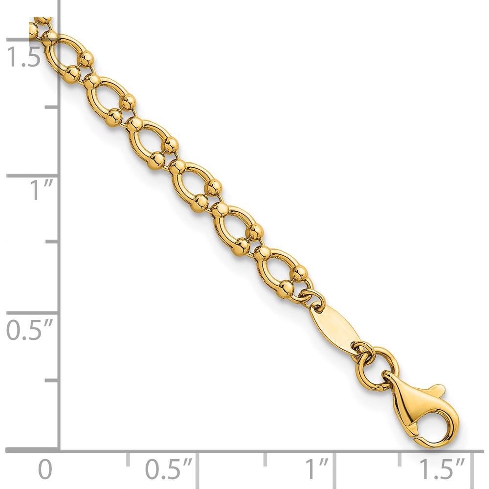 14K Yellow Gold Polished Fancy Beaded Link Bracelet - 7 Inches by 0