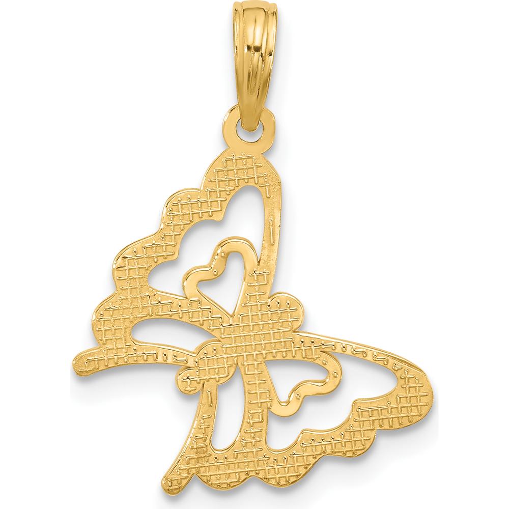 14K Yellow Gold Polished Fancy Butterfly Charm Pendant - 25.25mm by Oro Pregiato