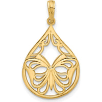 14K Yellow Gold Polished Fancy Butterfly Teardrop Charm - 31mm Length by Oro Pregiato