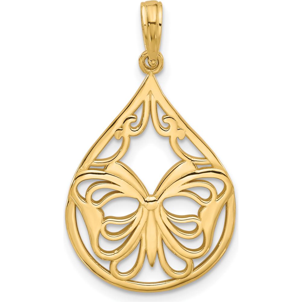 14K Yellow Gold Polished Fancy Butterfly Teardrop Charm - 31mm Length by Oro Pregiato