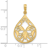 14K Yellow Gold Polished Fancy Butterfly Teardrop Charm - 31mm Length by Oro Pregiato