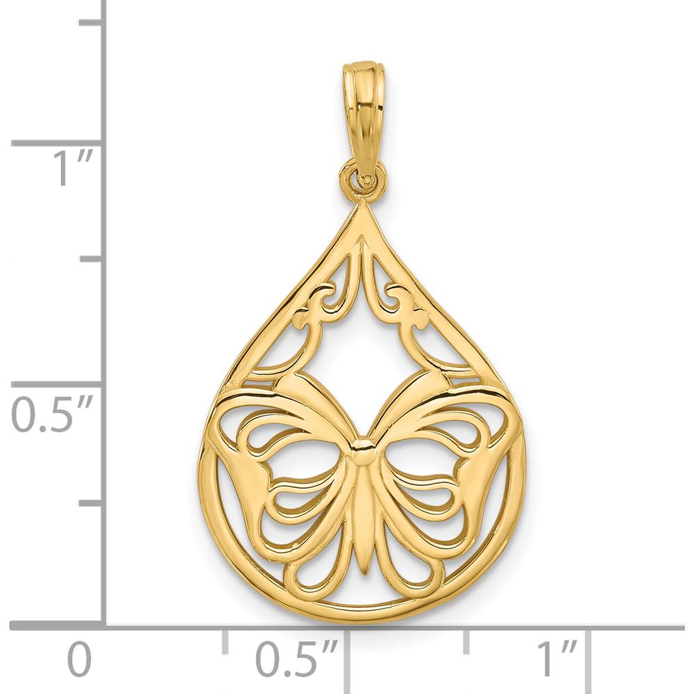 14K Yellow Gold Polished Fancy Butterfly Teardrop Charm - 31mm Length by Oro Pregiato