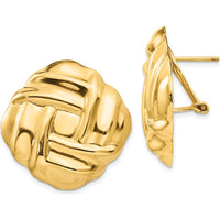 14K Yellow Gold Polished Fancy Button Omega Back Post Earrings - 27mm Length by Oro Pregiato