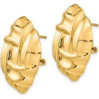 14K Yellow Gold Polished Fancy Button Omega Back Post Earrings - 27mm Length by Oro Pregiato