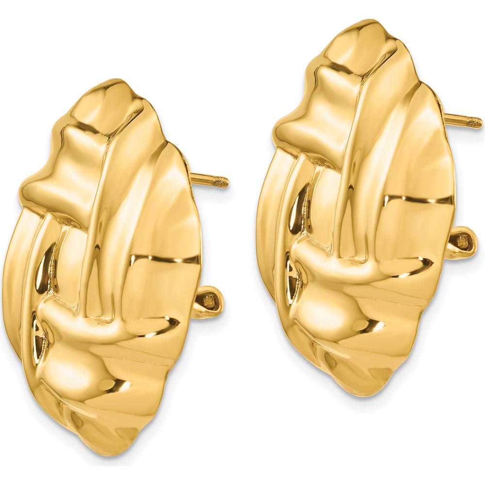 14K Yellow Gold Polished Fancy Button Omega Back Post Earrings - 27mm Length by Oro Pregiato