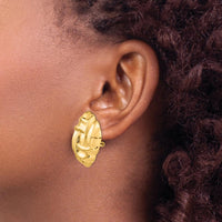 14K Yellow Gold Polished Fancy Button Omega Back Post Earrings - 27mm Length by Oro Pregiato