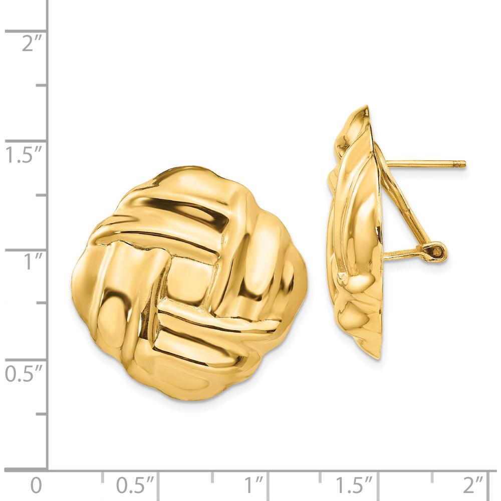 14K Yellow Gold Polished Fancy Button Omega Back Post Earrings - 27mm Length by Oro Pregiato