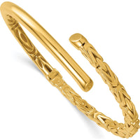 14K Yellow Gold Polished Fancy Byzantine 4.50mm Hinged Oval Cuff Bangle Bracelet by Oro Pregiato