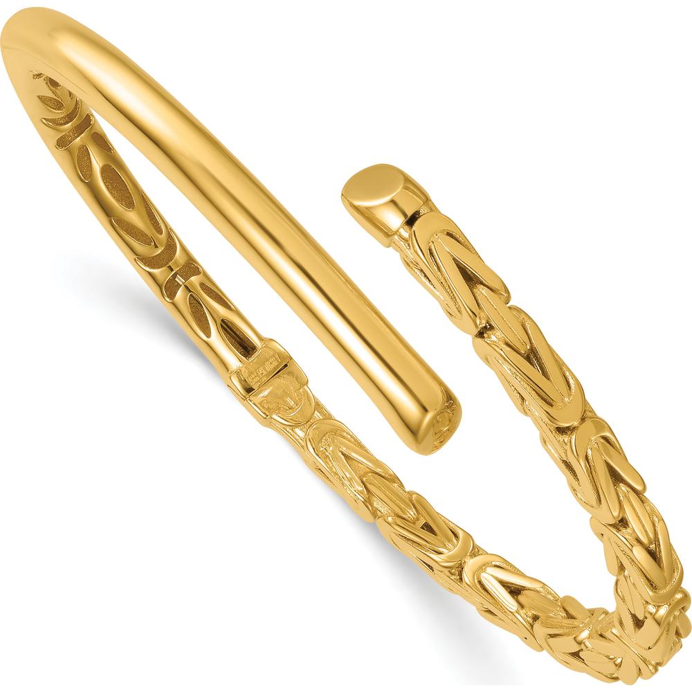 14K Yellow Gold Polished Fancy Byzantine 4.50mm Hinged Oval Cuff Bangle Bracelet by Oro Pregiato