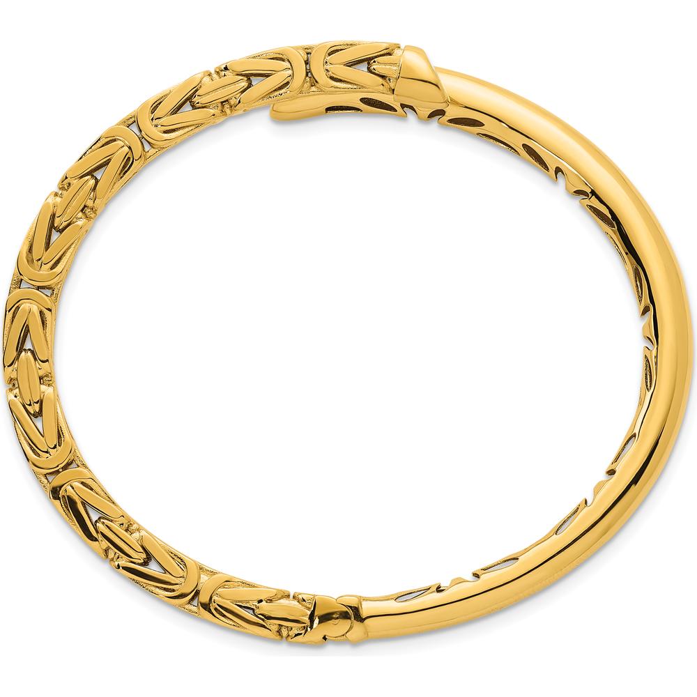 14K Yellow Gold Polished Fancy Byzantine 4.50mm Hinged Oval Cuff Bangle Bracelet by Oro Pregiato