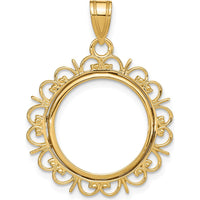 14K Yellow Gold Polished Fancy Coin Bezel Pendant - 30.6mm Total Length by Numis Coin Jewelry