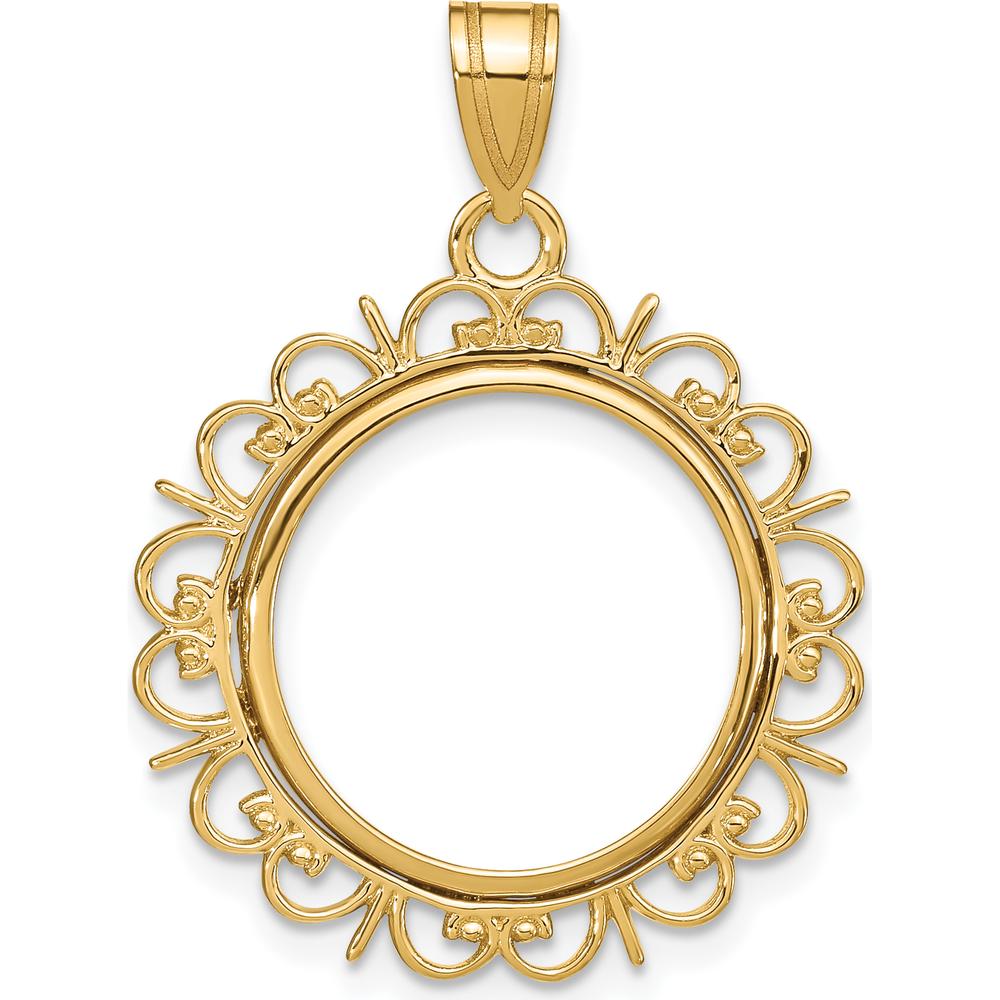 14K Yellow Gold Polished Fancy Coin Bezel Pendant - 30.6mm Total Length by Numis Coin Jewelry