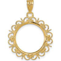 14K Yellow Gold Polished Fancy Coin Bezel Pendant - 30.6mm Total Length by Numis Coin Jewelry