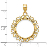14K Yellow Gold Polished Fancy Coin Bezel Pendant - 30.6mm Total Length by Numis Coin Jewelry